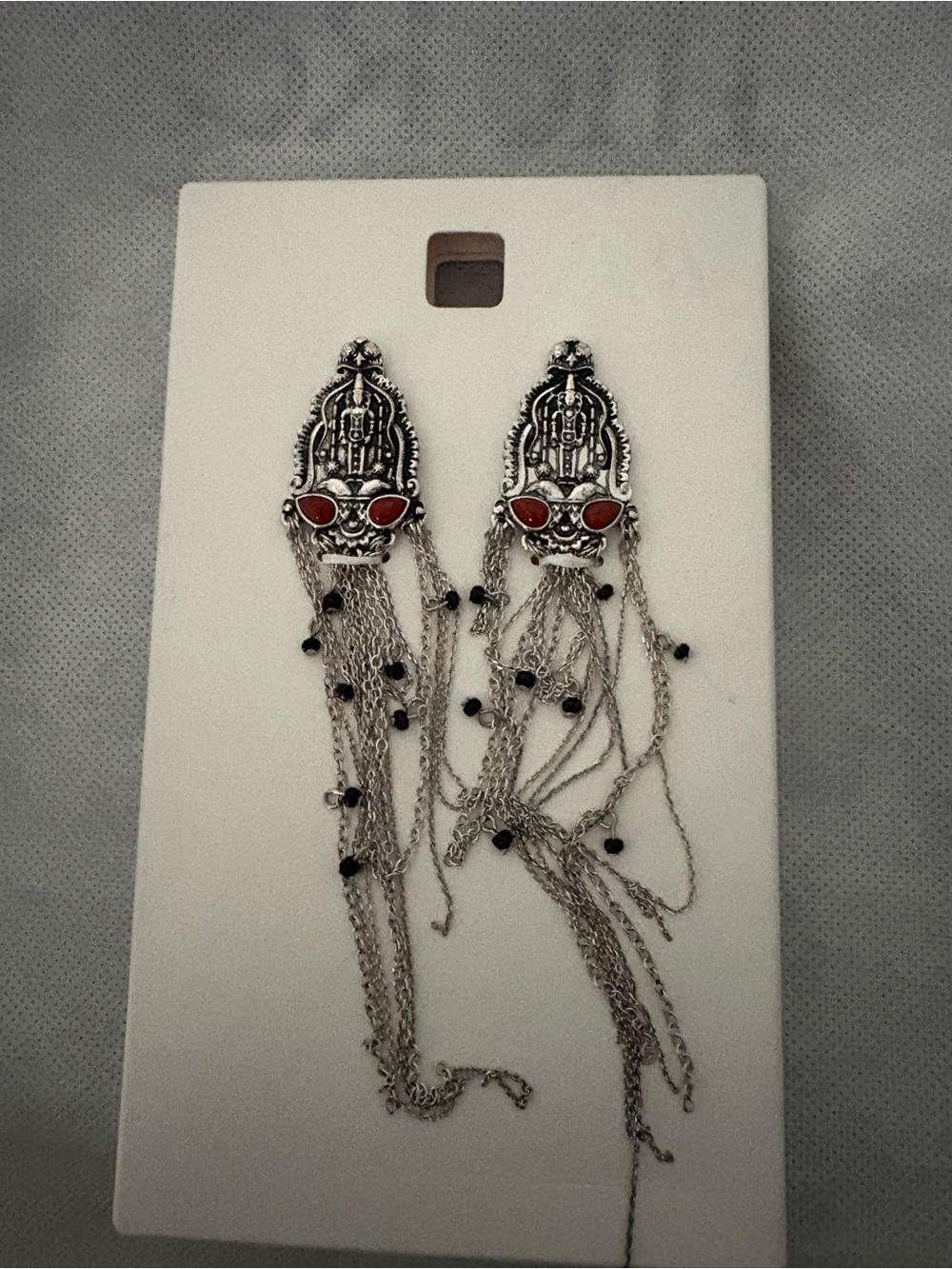 Zara Silver-Tone Red Stone Dangle Earrings - Women Accessories